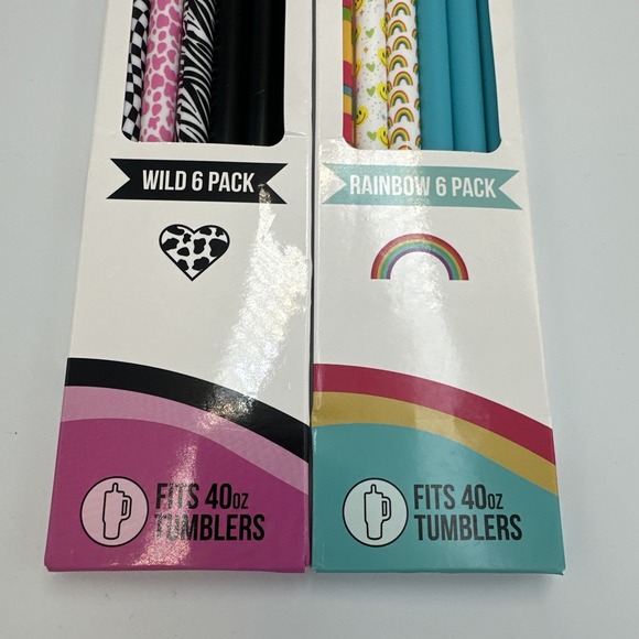 (2) Char Charms Tumbler Straws 40oz Tumblers Rainbow & Wild Design 6-packs NEW - Picture 3 of 4